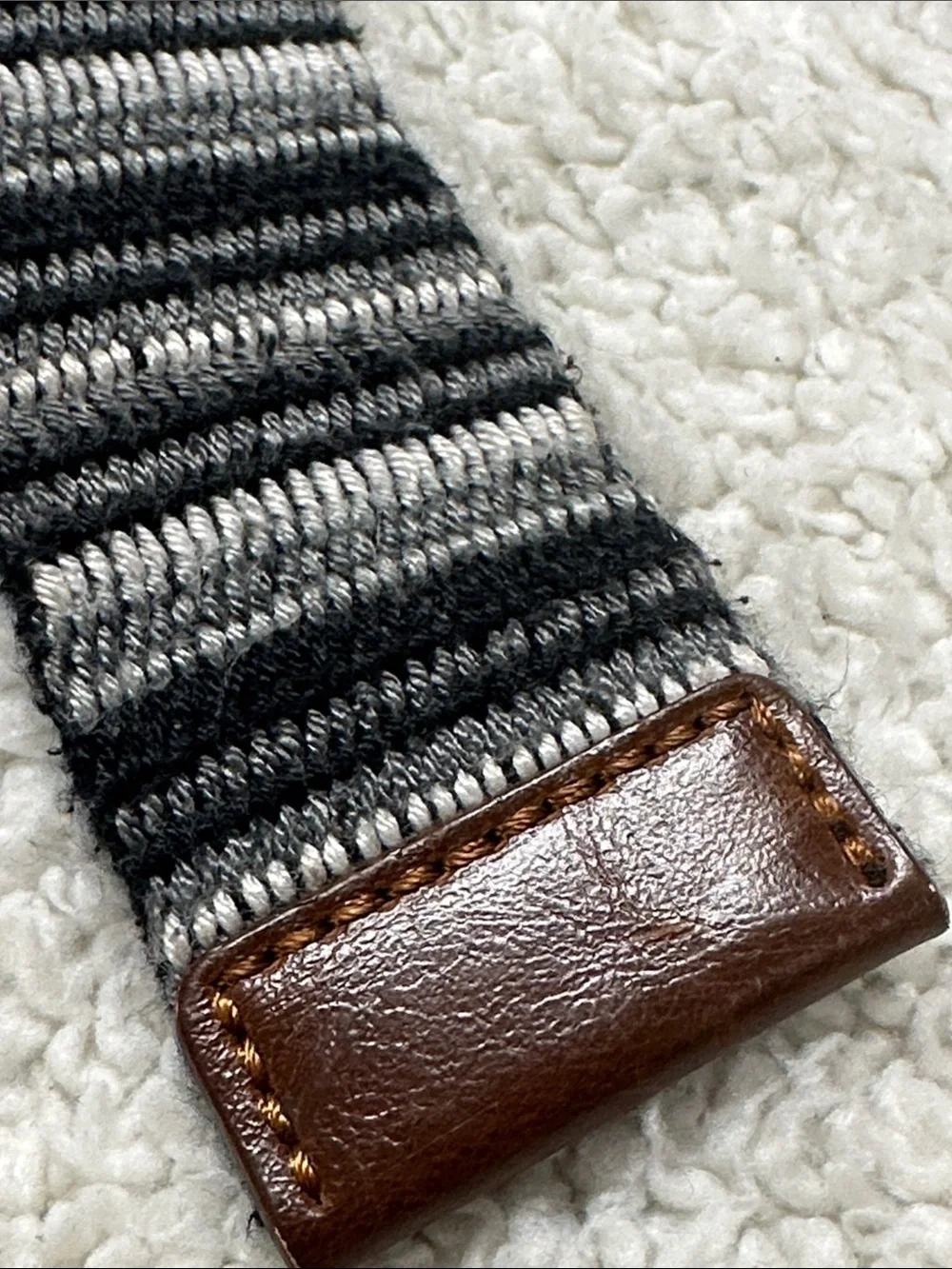 Men’s Black & Gray Striped Canvas Double D-ring belt, Leather Trim
